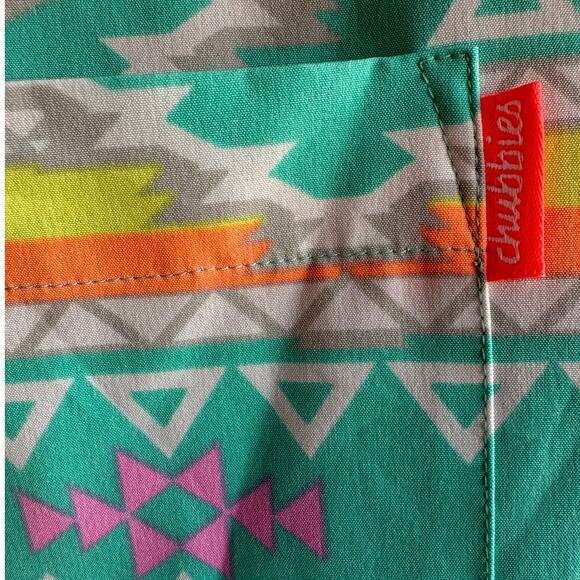 Chubbies Mens Neon and Pastel Aztec Print Short Sleeve Collared Shirt size M - Picture 6 of 8